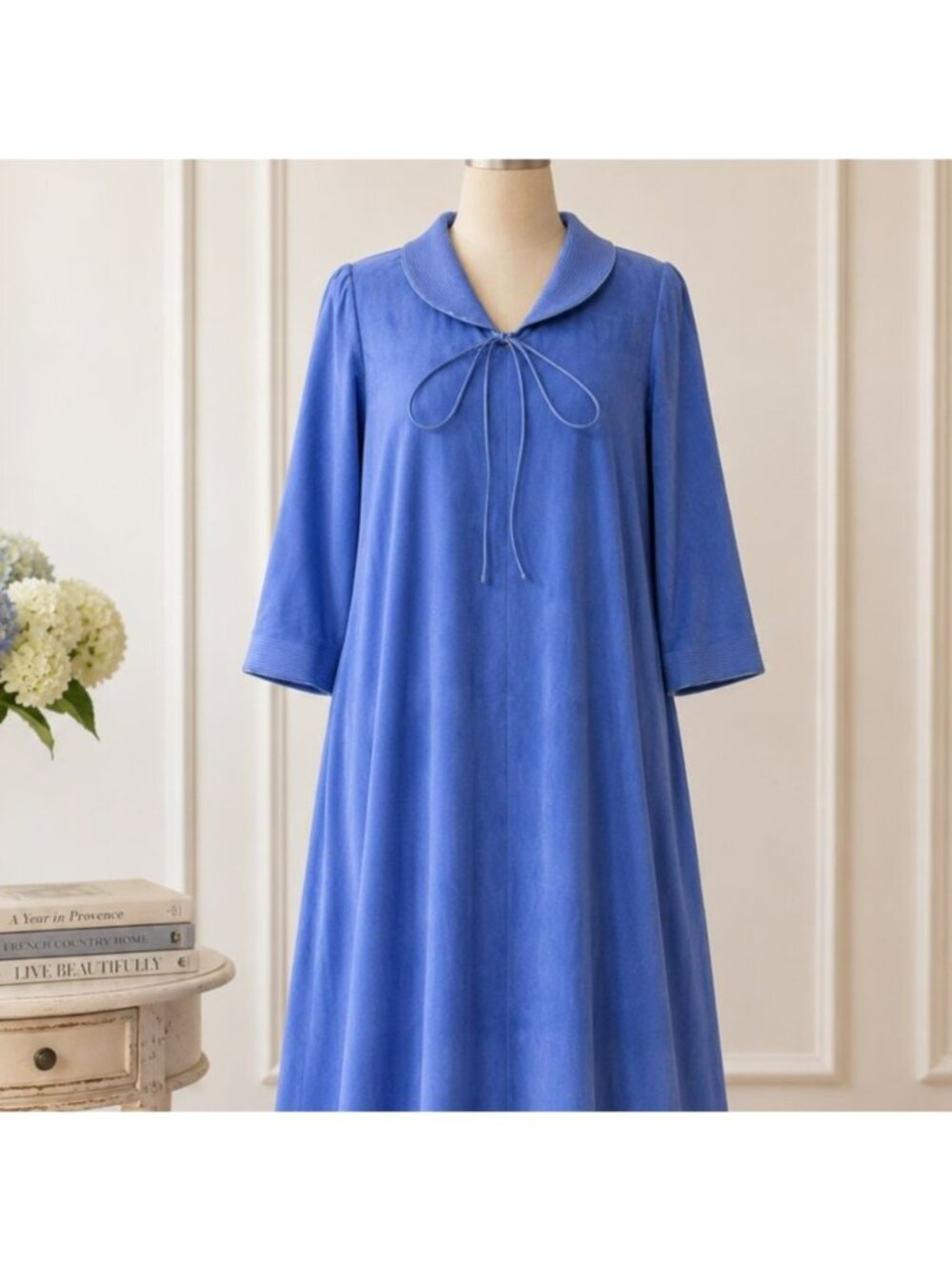 Peter Pan Collar Blue Lounge Robe with Tie Detail